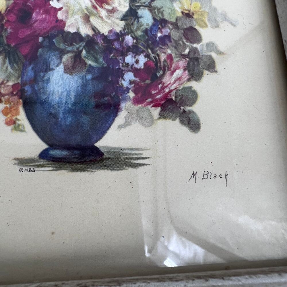 Vtg MCM Framed Floral Art Print Set of 2 M.Black 5.5 x 6.5 in Small Flower Vase - Picture 5 of 8